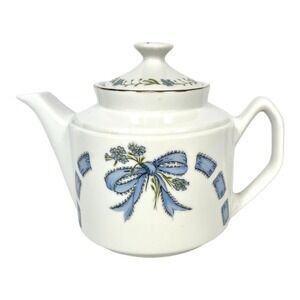 Enesco Mary Mugg Teapot 1980 Forget Me Nots Ribbons Japan Vintage